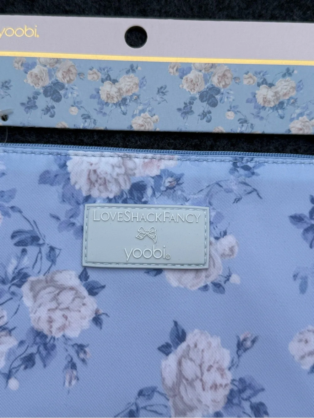 Loveshackfancy Accessory Pouch with ruffles everblooming rosettes whisper blue